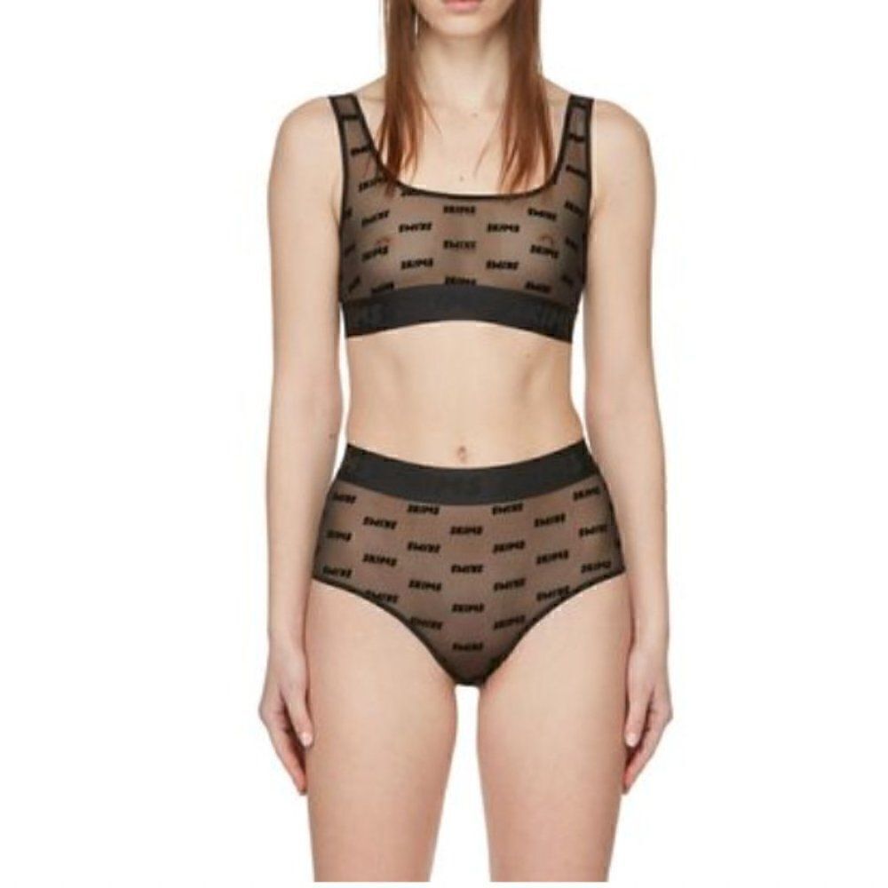 SKIMS After Hours Scoop Bralette Logo Mesh Rose Clay Pink Sheer Womens Sz S
